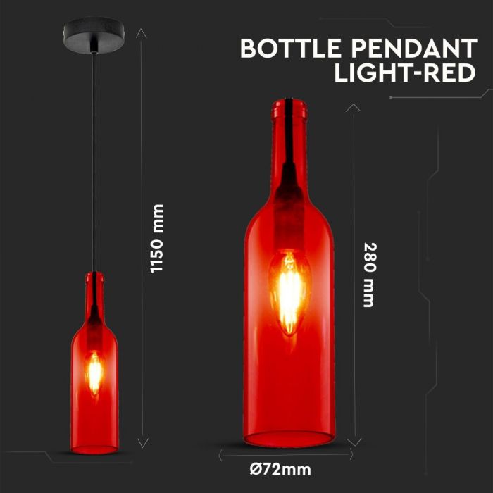 LED E27 PENDANT BOTTLE LIGHT RED 7X28X115 GLASS