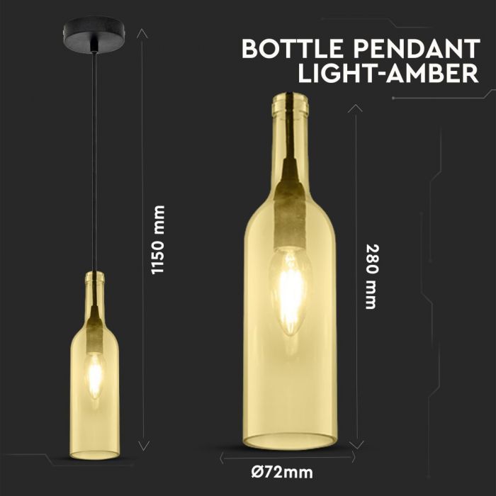 LED E27 PENDANT BOTTLE LIGHT AMBER 7X28X115 GLASS