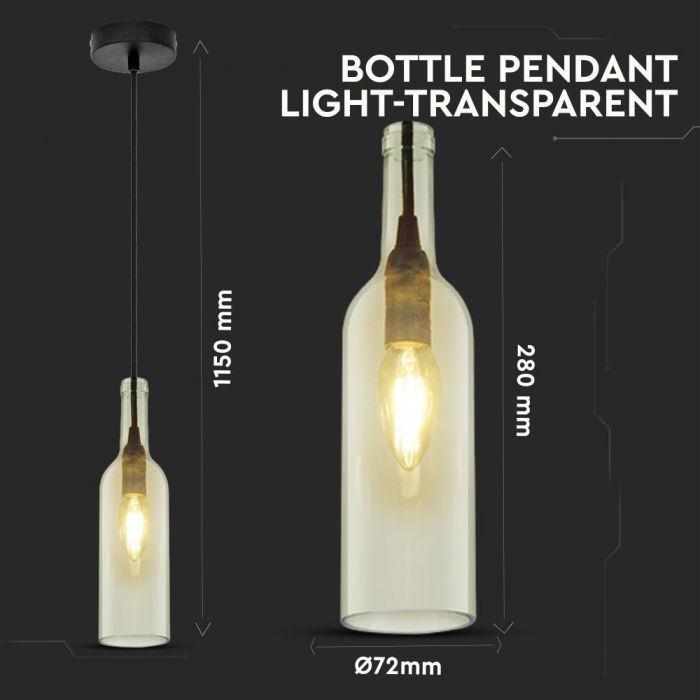 LED E27 PENDANT BOTTLE LIGHT TRANSPARENT 7X28X115 GLASS