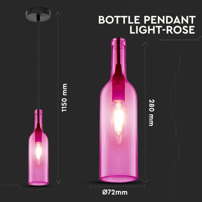 LED E27 PENDANT BOTTLE LIGHT ROSE 7X28X115 GLASS