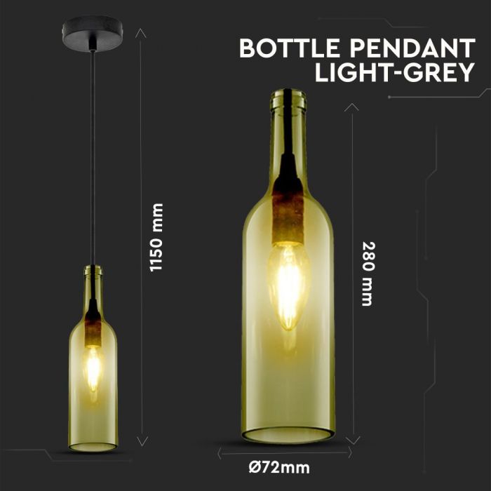 LED E27 PENDANT BOTTLE LIGHT GREY 7X28X115 GLASS