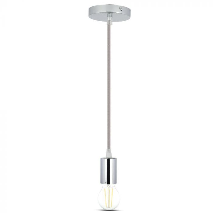 LED E27 PENDANT CHROME METAL 36X60 LIGHT GREY