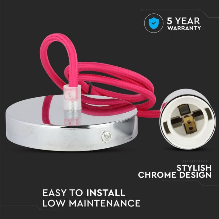 LED E27 PENDANT CHROME METAL 36X60 LIGHT ROSE RED