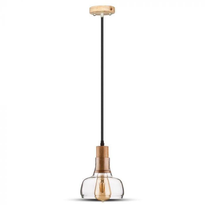 LED E27 PENDANT AMBER 165X220X1100 GLASS WITH WOOD