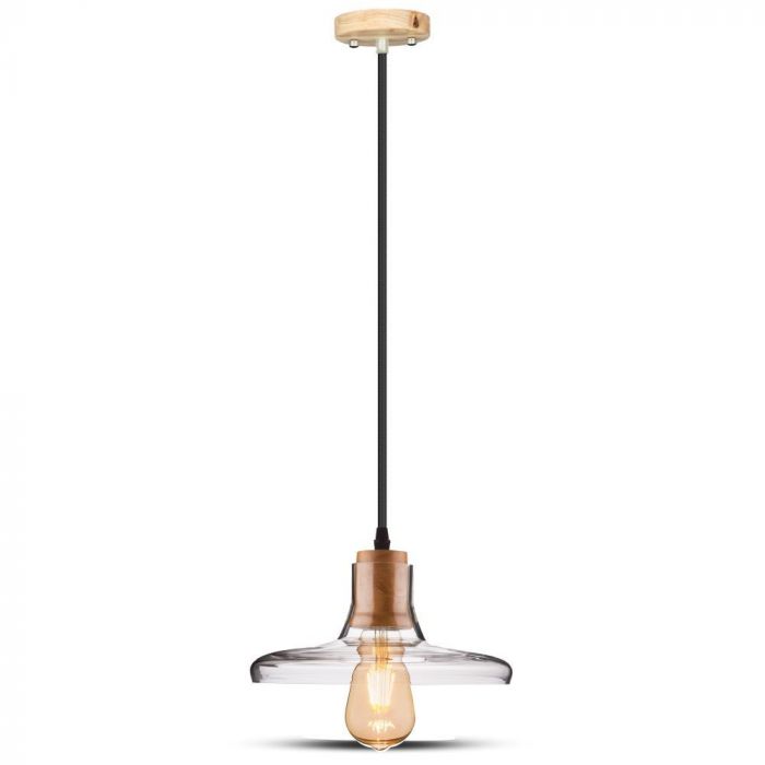 LED E27 PENDANT AMBER 235X140X1050 GLASS WITH WOOD
