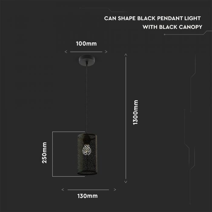 LED E27 PENDANT MAT BLACK 13X25X130 CAN SHAPE METAL