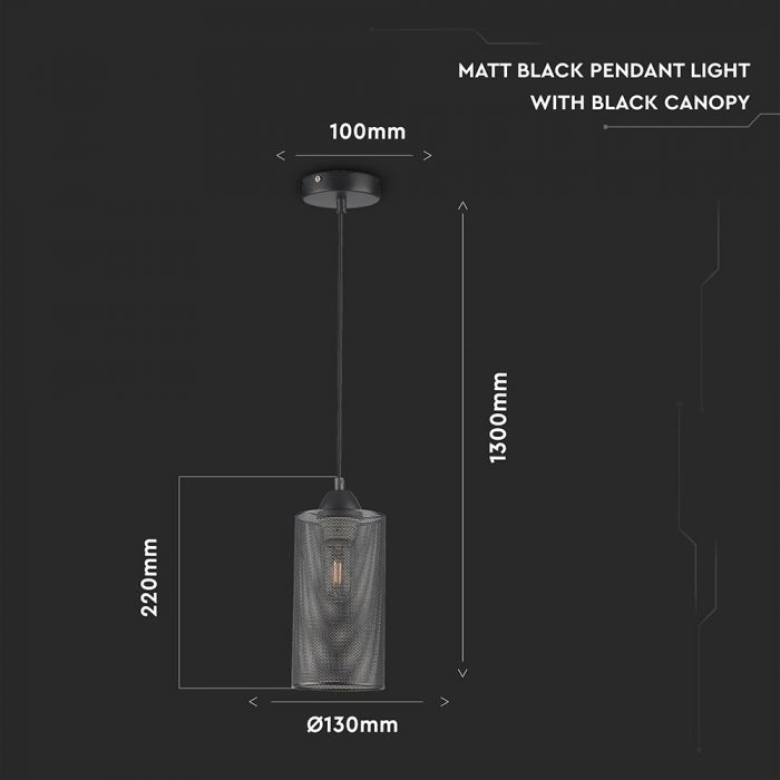 LED E27 PENDANT MAT BLACK 13X22X130 CAN SHAPE METAL