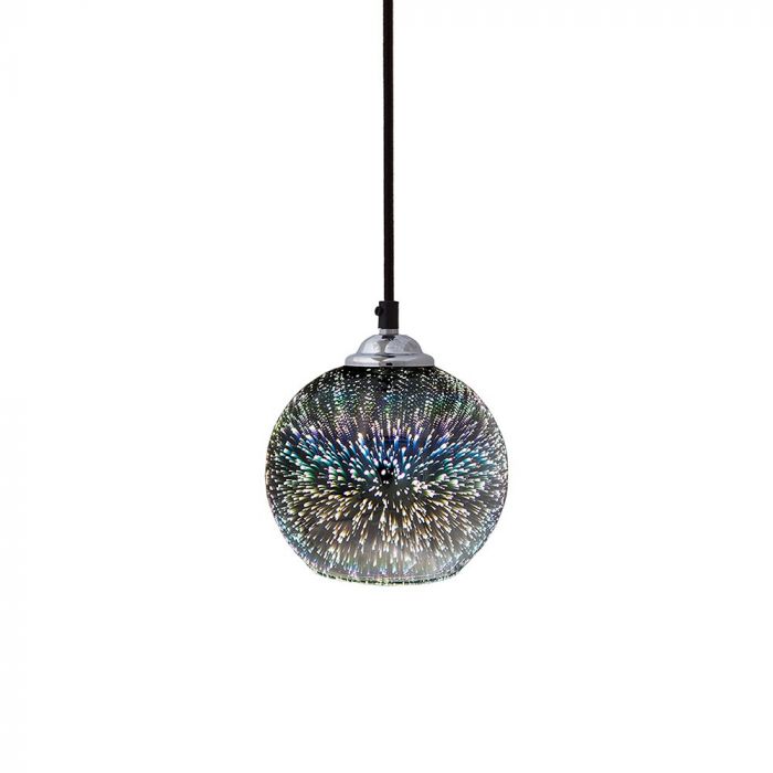 LED E27 PENDANT 3D with Black Canopy 150X140X1200 GLASS