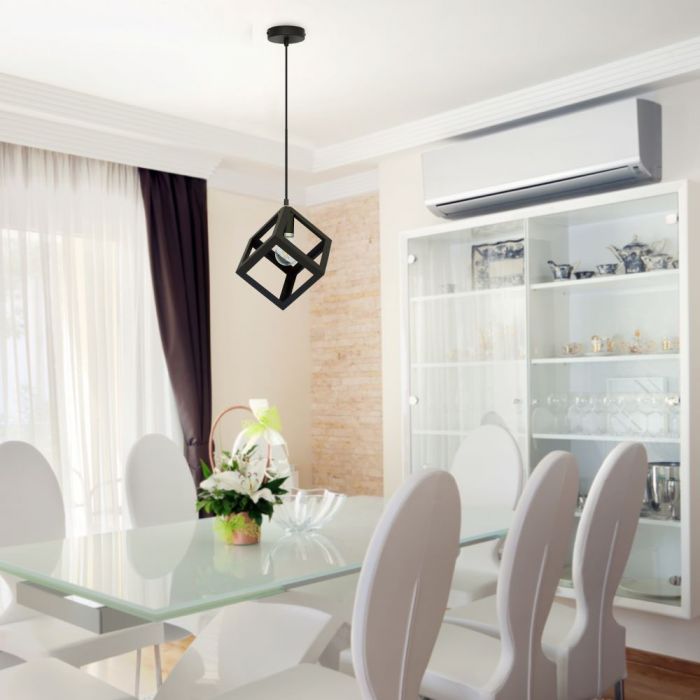 LED E27 PENDANT GEOMETRIC LIGHT MAT BLACK 225X225X1250 METAL