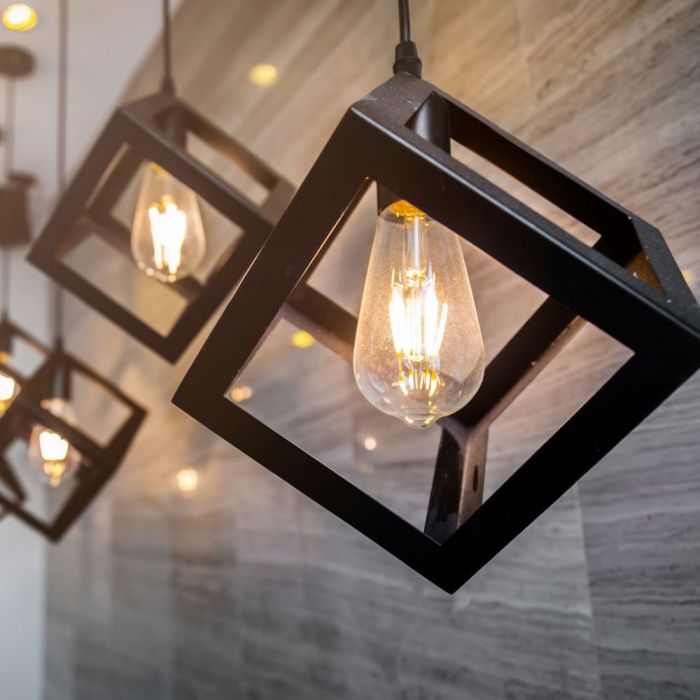 LED E27 PENDANT GEOMETRIC LIGHT MAT BLACK 225X225X1250 METAL