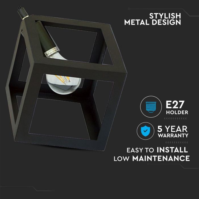 LED E27 PENDANT GEOMETRIC LIGHT MAT BLACK 225X225X1250 METAL