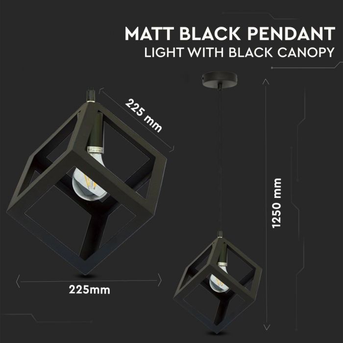 LED E27 PENDANT GEOMETRIC LIGHT MAT BLACK 225X225X1250 METAL