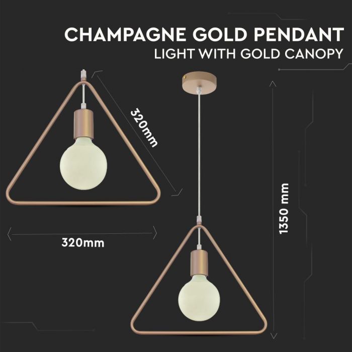 LED E27 PENDANT GEOMETRIC CHAMPANGE GOLD 32X32X135 TRIANGLE METAL