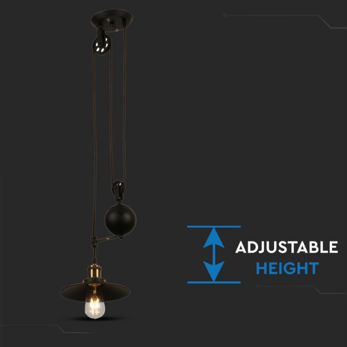LED E27 PENDANT BLACK 22X14X60-160 Adjustble Height METAL