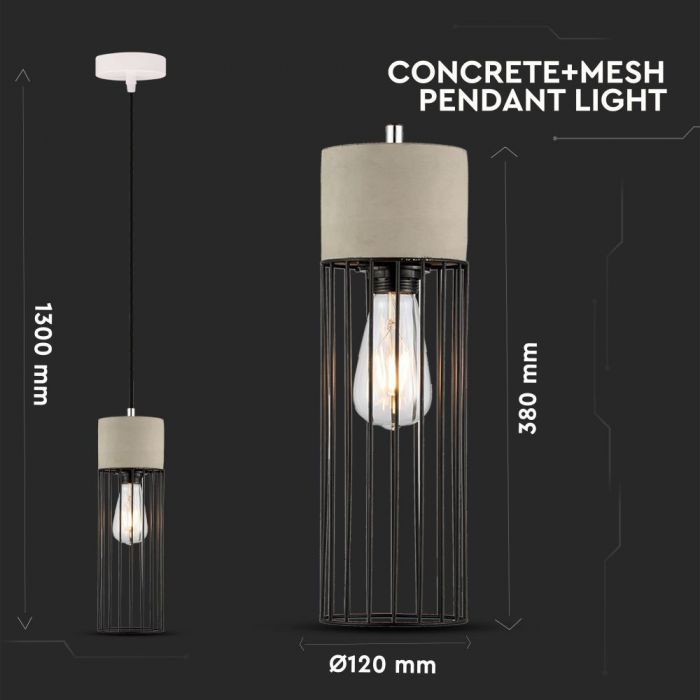 LED E27 PENDANT CONCRETE & MESH 12X38X130 IRON