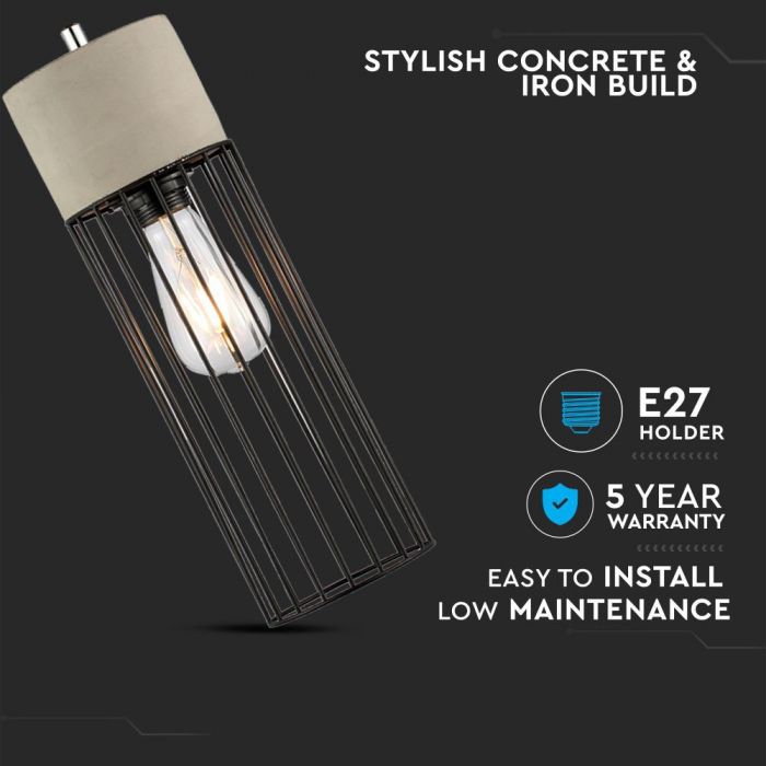 LED E27 PENDANT CONCRETE & MESH 12X38X130 IRON