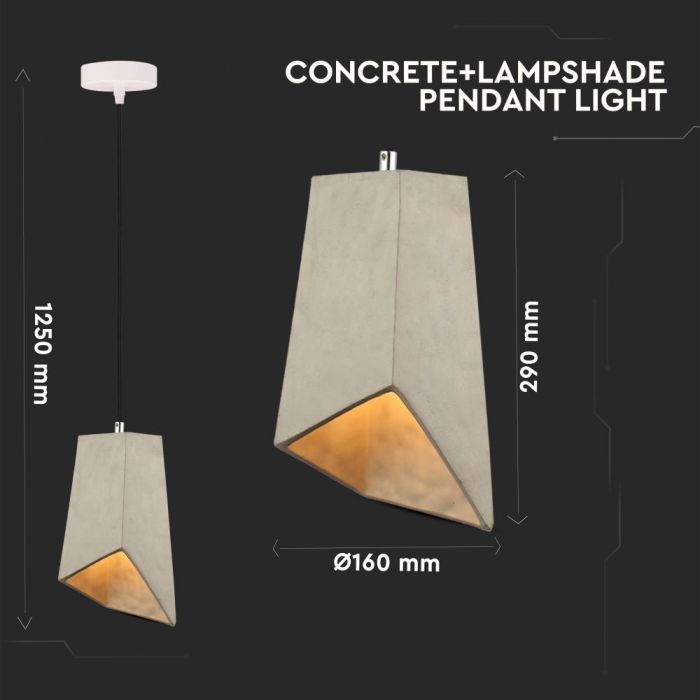 LED E27 PENDANT LAMPSHADE 16X29X125 CONCRETE
