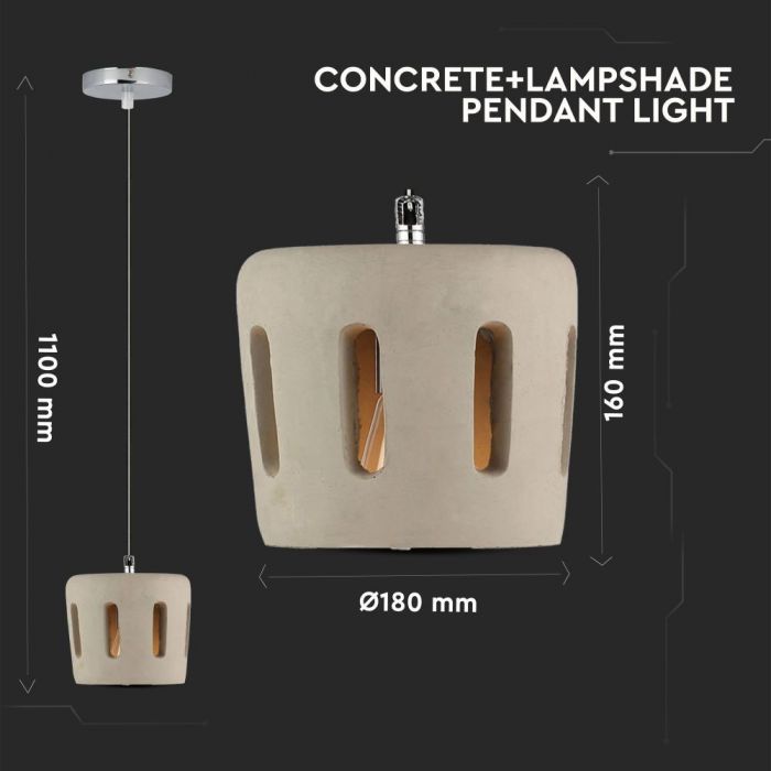 LED E27 PENDANT LAMPSHADE 18X16X110 CONCRETE