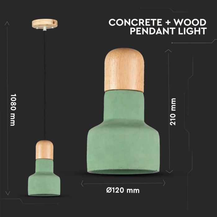 LED E27 PENDANT GREEN COLOUR 12X21X108 CONCRETE WITH WOOD