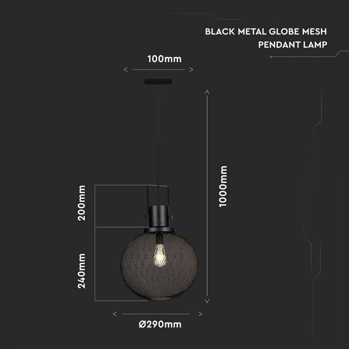 LED E27 PENDANT GLOBE MESH BLACK 29X100X134 METAL