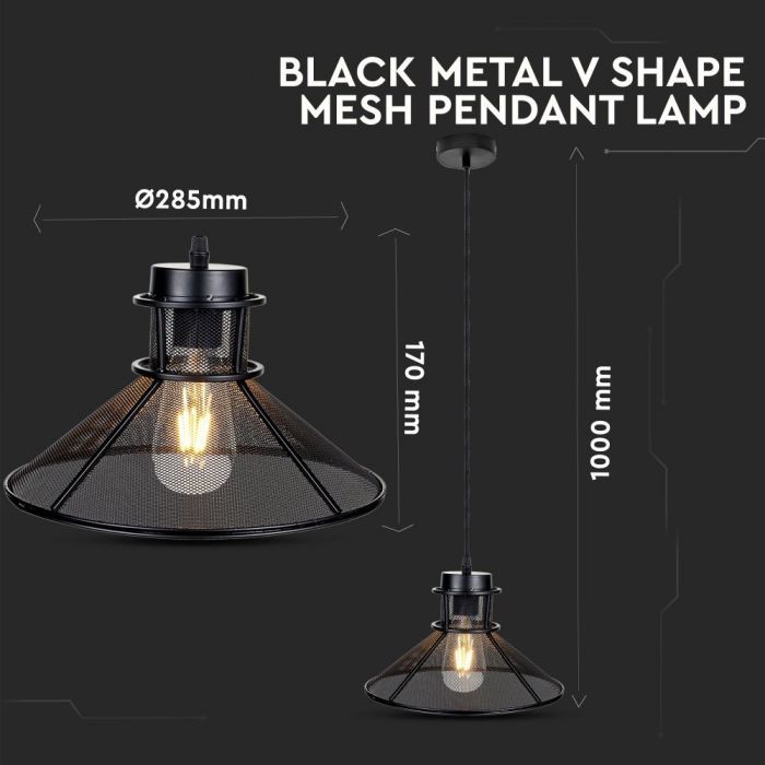 LED E27 PENDANT V SHAPE BLACK 29X100X134 METAL