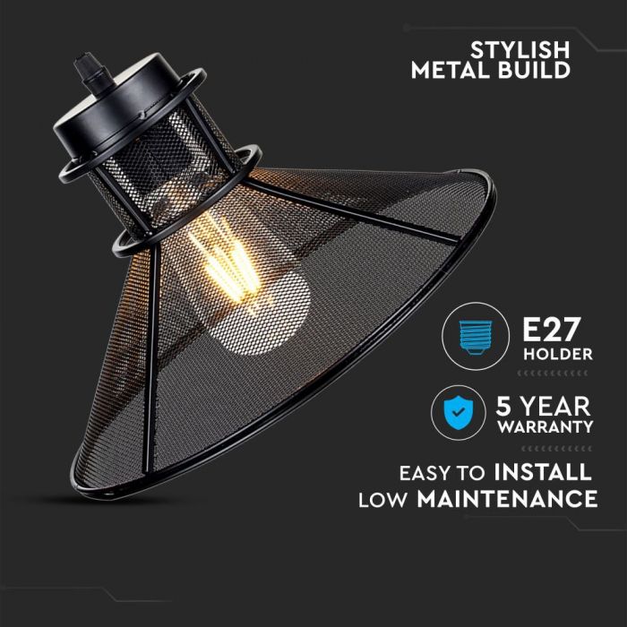 LED E27 PENDANT V SHAPE BLACK 29X100X134 METAL