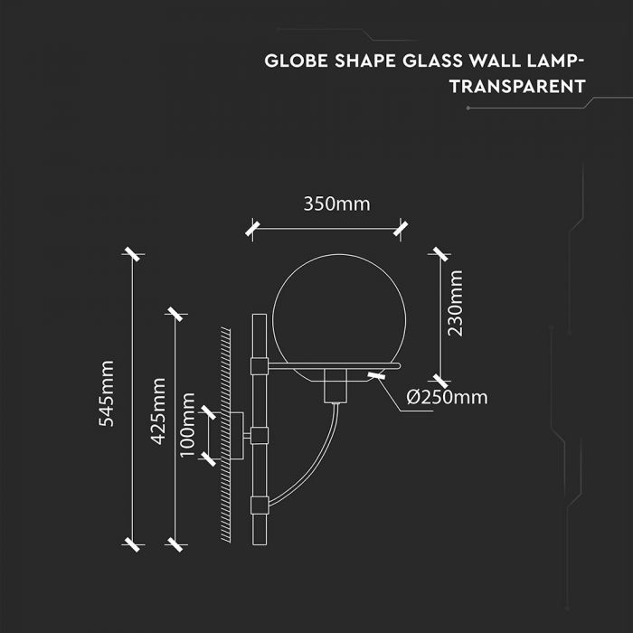 LED E27 PENDANT WALL LAMP TRANSPARENT 35X23 GLASS