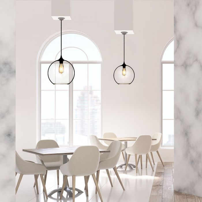 LED E27 PENDANT TRANSPARENT GLOBE 30X28X100 GLASS+METAL