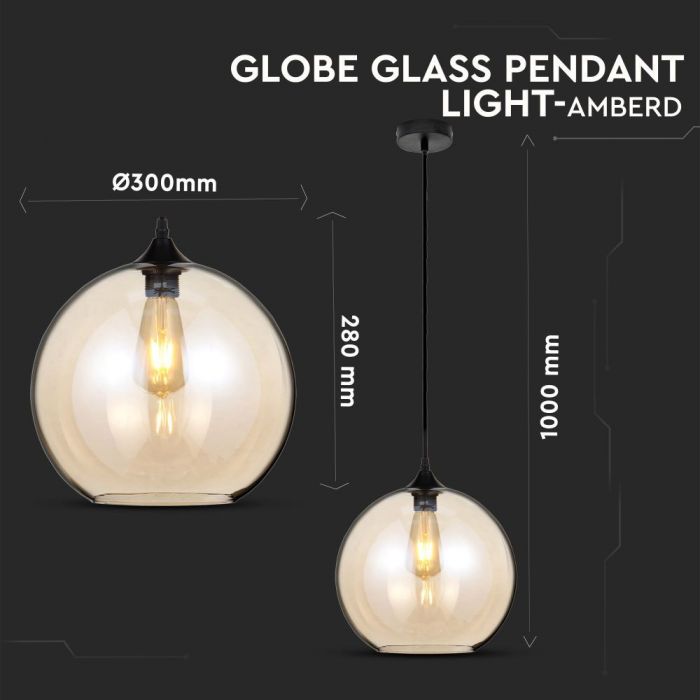 LED E27 PENDANT AMBER GLOBE 30X28X100 GLASS+METAL