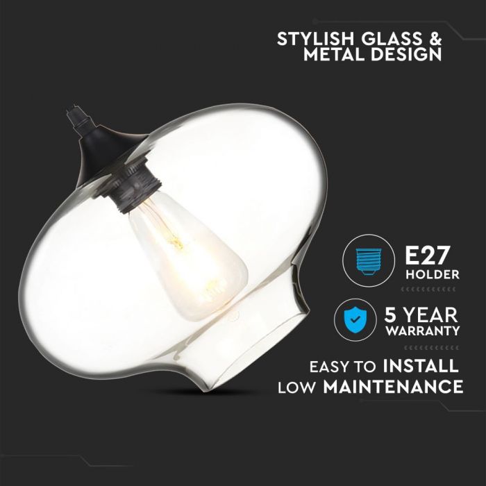 LED E27 PENDANT TRANSPARENT ARTISTIC 265X190X1000 GLASS+METAL