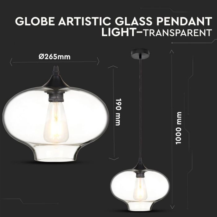 LED E27 PENDANT TRANSPARENT ARTISTIC 265X190X1000 GLASS+METAL