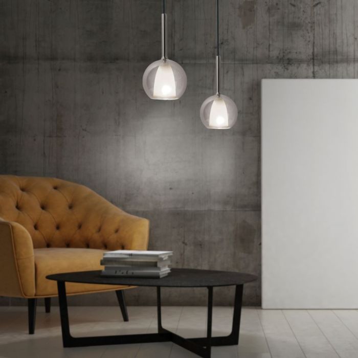 LED E27 PENDANT DOUBLE GLASS GUNGREY + WHITE 18X35X100 GLASS + METAL