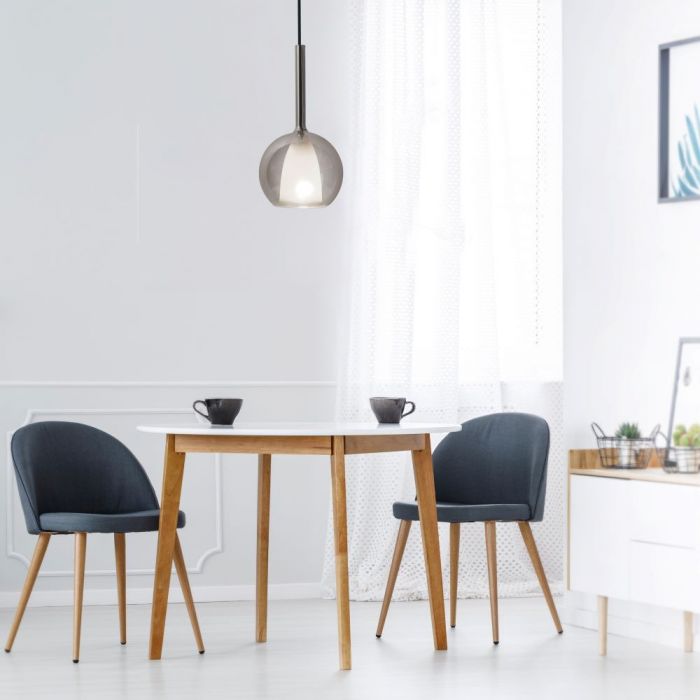 LED E27 PENDANT DOUBLE GLASS GUNGREY + WHITE 18X35X100 GLASS + METAL