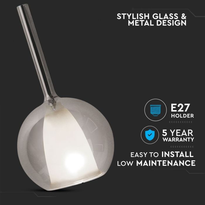 LED E27 PENDANT DOUBLE GLASS GUNGREY + WHITE 18X35X100 GLASS + METAL
