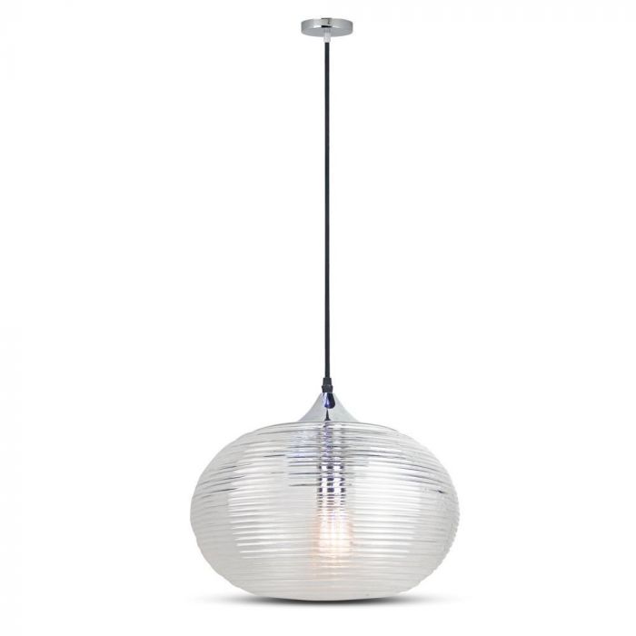 LED E27 PENDANT DIAMOND CUT HUGE TRANSPARENT 33X26X100 GLASS + METAL
