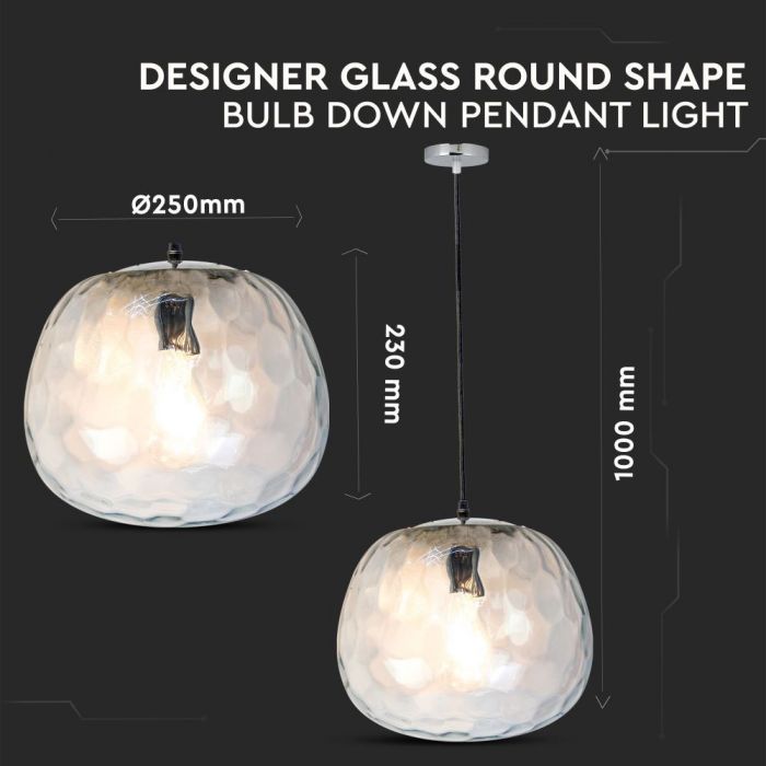 LED E27 PENDANT DESIGNER 3-WIRE SUSPENSION ROUND TRANSPARENT 25X100 GLASS