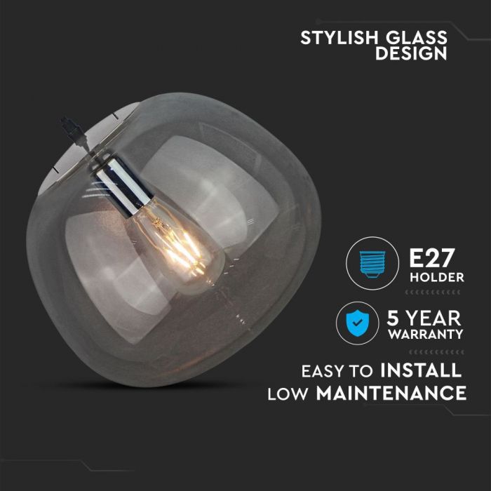 LED E27 PENDANT DESIGNER 3-WIRE SUSPENSION GUN GREY 38X33X100 GLASS