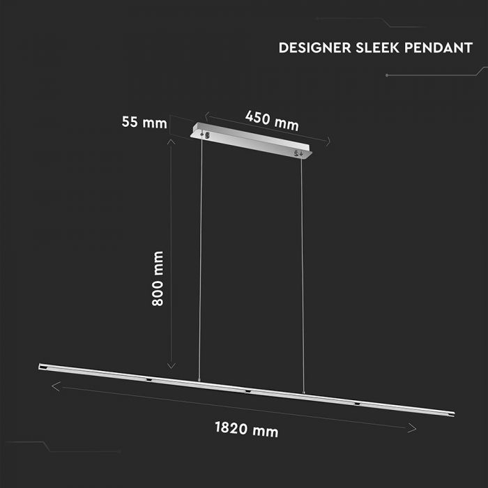 LED PENDANT DESIGNER SLEEK CHROME 36W DL 2700lm 182X5.5X80 STAINLESS STEEL + METAL