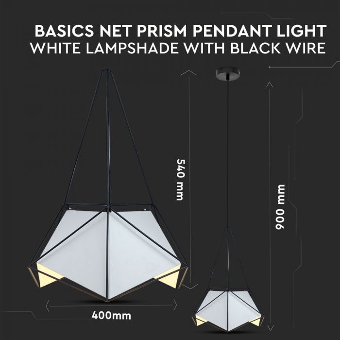 LED E27 PENDANT NET PRISM WHITE 40X54 BLACK WIRE
