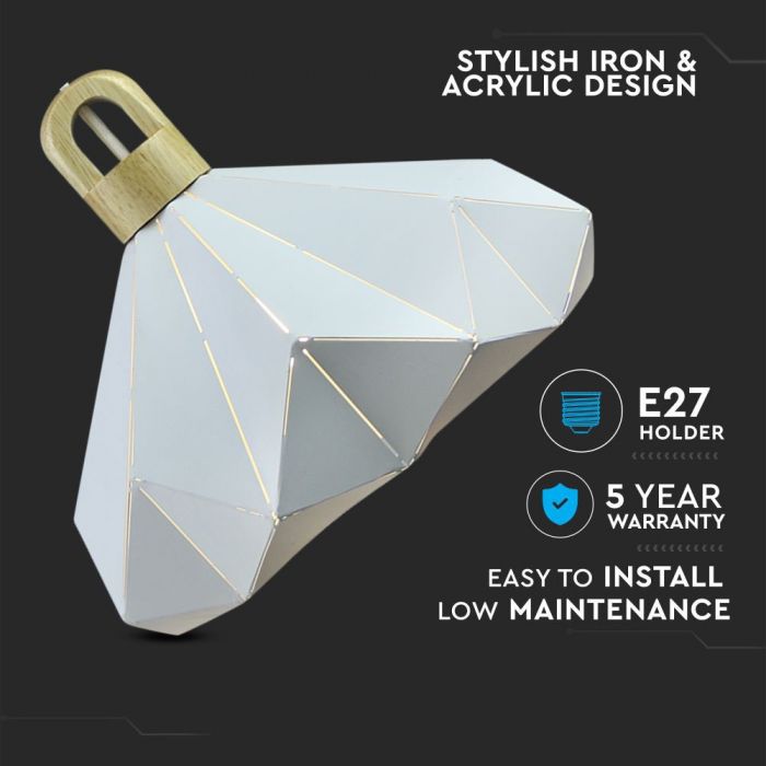 LED E27 PENDANT WOODEN PASTEL PRISM WHITE 32X27 METAL