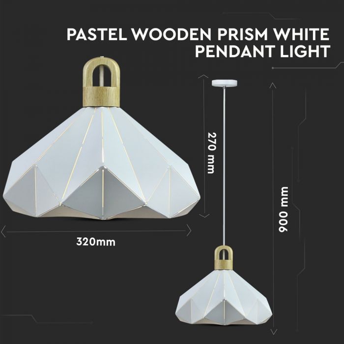 LED E27 PENDANT WOODEN PASTEL PRISM WHITE 32X27 METAL