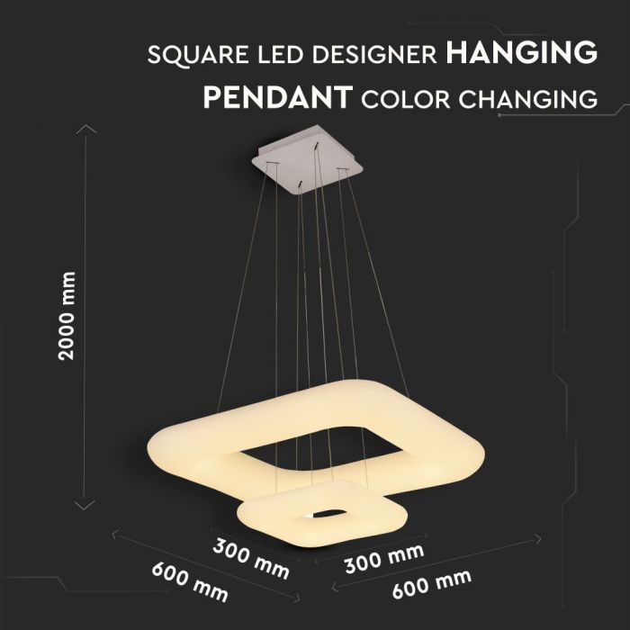 LED PENDANT DESIGNER SQUARE HANGING 68W COLOR CHANGE 6000lm 120° 600X300 PC WHITE DIMMABLE