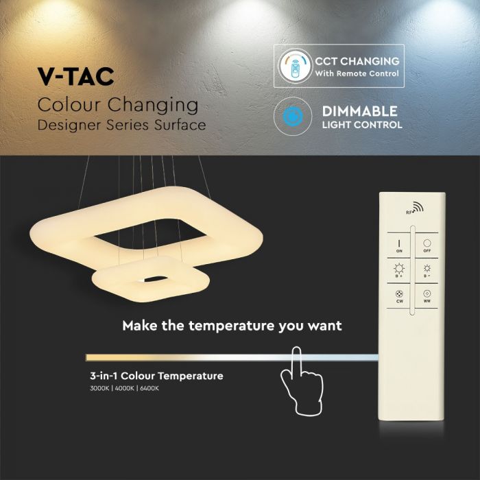 LED PENDANT DESIGNER SQUARE HANGING 68W COLOR CHANGE 6000lm 120° 600X300 PC WHITE DIMMABLE