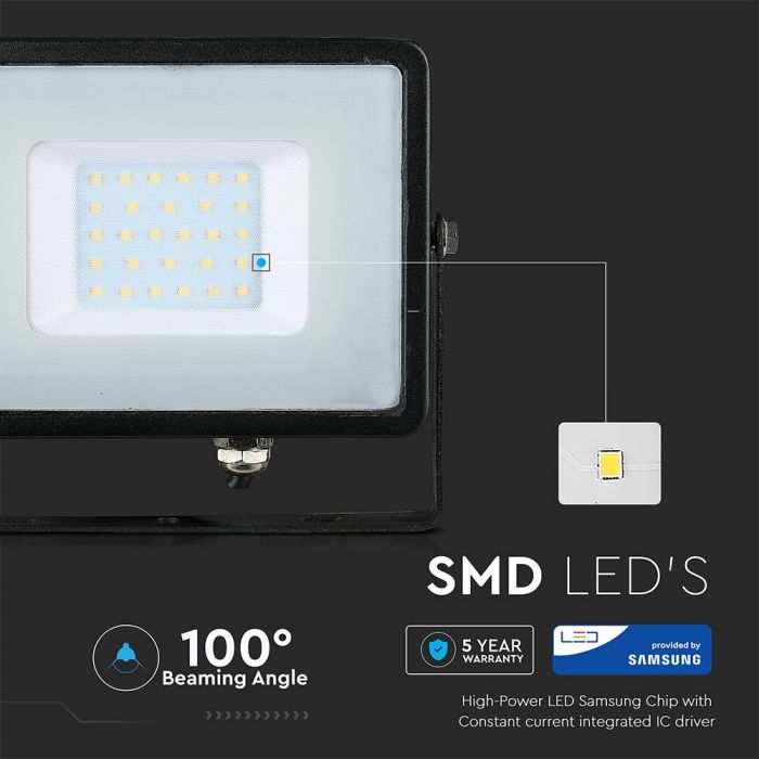 30W LED Floodlight SMD SAMSUNG Chip Slim Black Body White