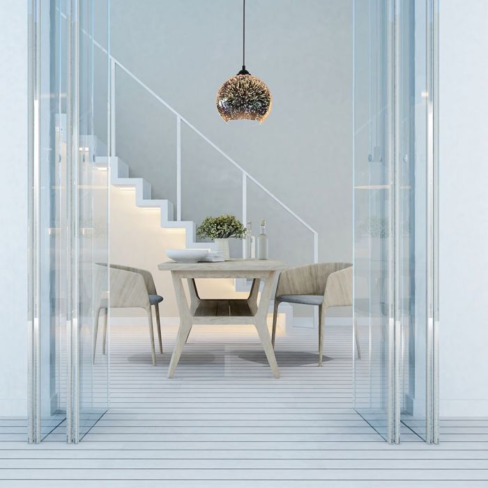LED E27 PENDANT WITH 3D GLASS LAMPSHADE 150X150X1200