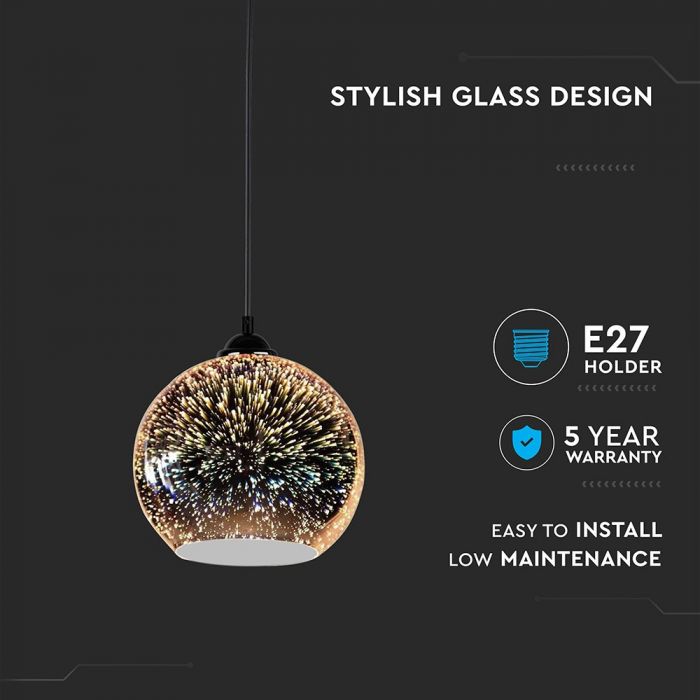 LED E27 PENDANT WITH 3D GLASS LAMPSHADE 150X150X1200