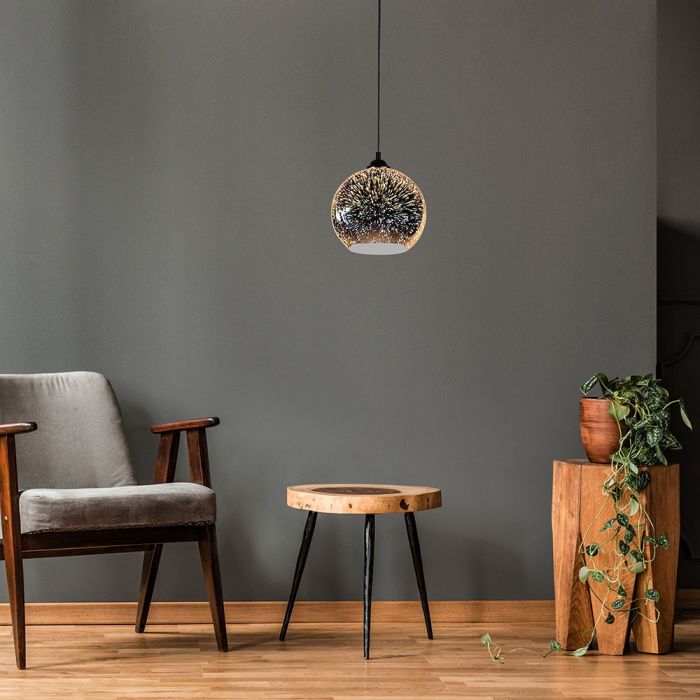 LED E27 PENDANT WITH 3D GLASS LAMPSHADE 200X200X1250