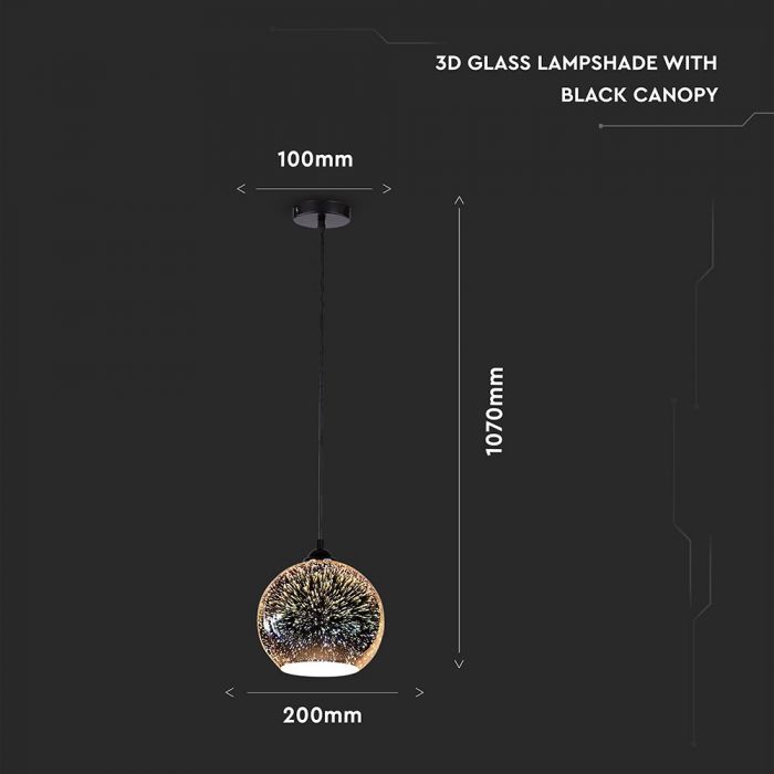 LED E27 PENDANT WITH 3D GLASS LAMPSHADE 200X200X1250