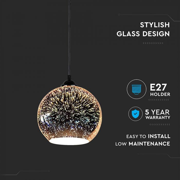 LED E27 PENDANT WITH 3D GLASS LAMPSHADE 200X200X1250