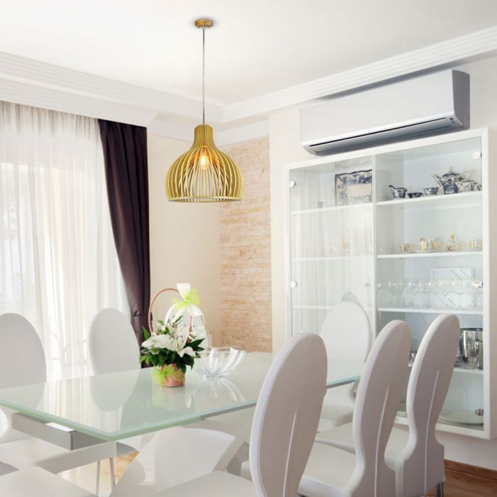 LED E27 PENDANT WITH CHROME DECORATIVE CAP/CANOPY ROUND 35X45 WOODEN